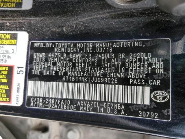 2018 TOYOTA CAMRY L - 4T1B11HK1JU098026