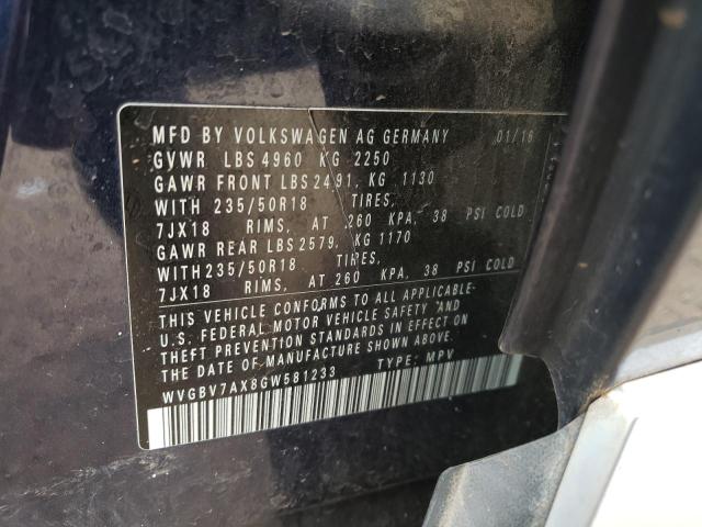 2016 VOLKSWAGEN TIGUAN S WVGBV7AX8GW581233