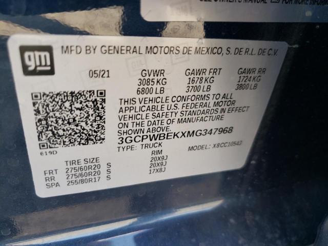 2021 CHEVROLET SILVERADO 3GCPWBEKXMG347968