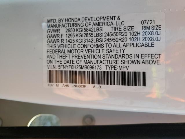 2021 HONDA PILOT SE 5FNYF6H25MB099173
