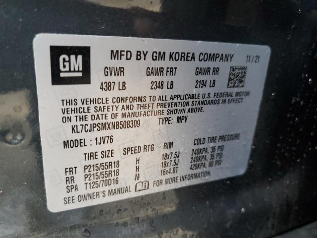2022 CHEVROLET TRAX 1LT KL7CJPSMXNB508309