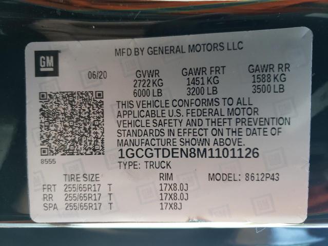 2021 CHEVROLET COLORADO Z 1GCGTDEN8M1101126