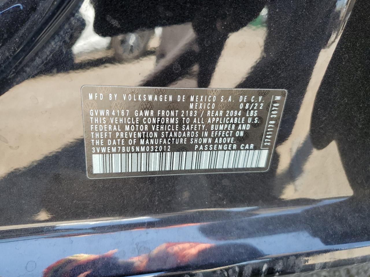 3VWEM7BU5NM032012 2022 Volkswagen Jetta Se