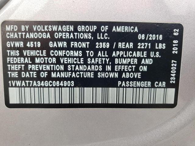2016 VOLKSWAGEN PASSAT S 1VWAT7A34GC064903