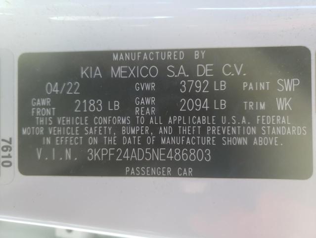 3KPF24AD5NE486803 KIA FORTE FE