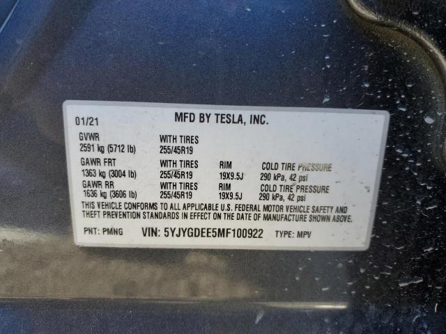 5YJYGDEE5MF100922 Tesla Model Y