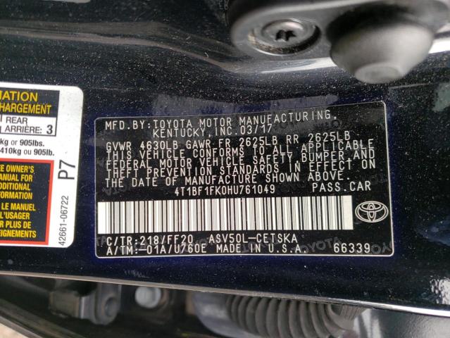 2017 TOYOTA CAMRY LE 4T1BF1FK0HU761049