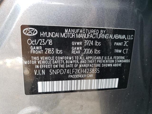 2019 HYUNDAI ELANTRA SE 5NPD74LF2KH423835
