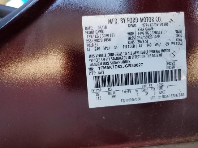 2018 FORD EXPLORER X 1FM5K7D83JGB30027