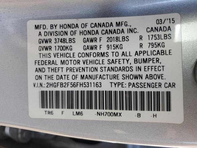 2015 HONDA CIVIC LX 2HGFB2F56FH531163