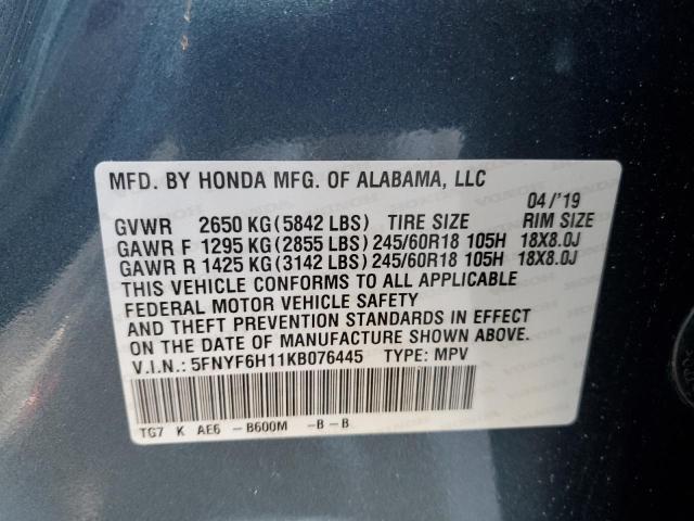 2019 HONDA PILOT LX 5FNYF6H11KB076445