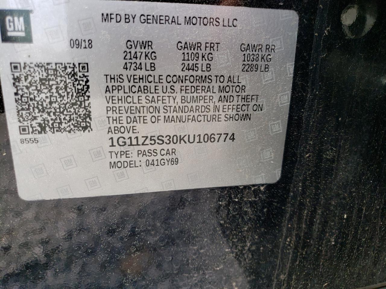 1G11Z5S30KU106774 CHEVROLET IMPALA 2019
