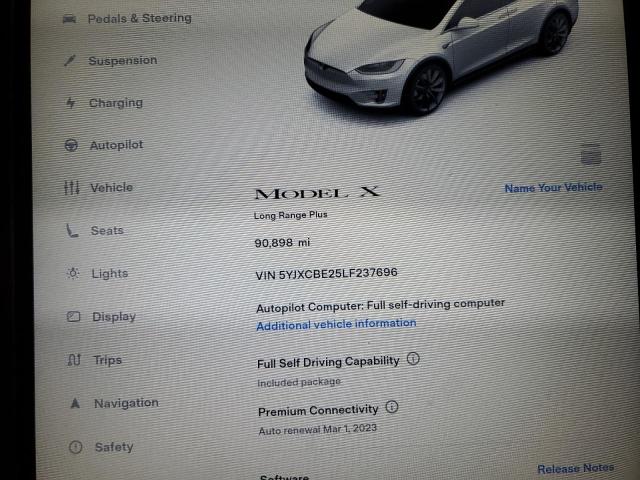 2020 TESLA MODEL X 5YJXCBE25LF237696