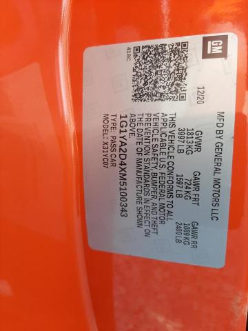 2021 CHEVROLET CORVETTE S 1G1YA2D4XM5100343