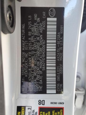 2021 LEXUS ES 250 BAS 58AD11D16MU006167