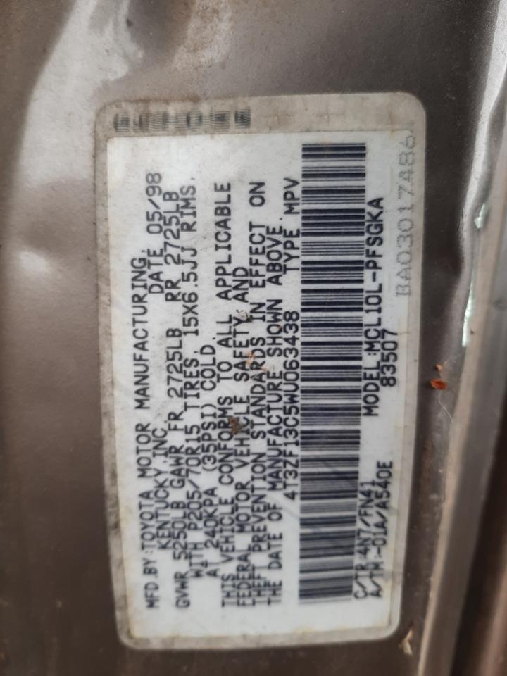 1998 Toyota Sienna Le VIN: 4T3ZF13C5WU063438 Lot: 69289893