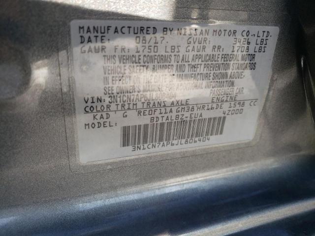 2018 NISSAN VERSA S 3N1CN7AP6JL806404