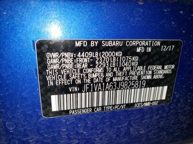 2018 SUBARU WRX JF1VA1A63J9825819