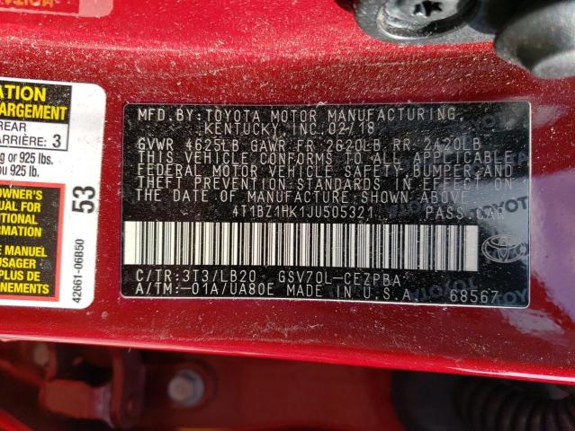 2018 TOYOTA CAMRY XSE 4T1BZ1HK1JU505321