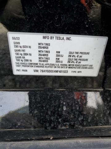 2022 TESLA MODEL Y 7SAYGDEE4NF481523
