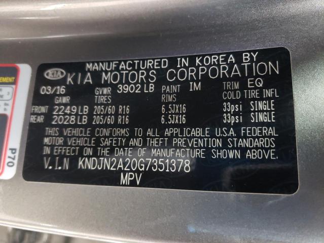 2016 KIA SOUL KNDJN2A20G7351378