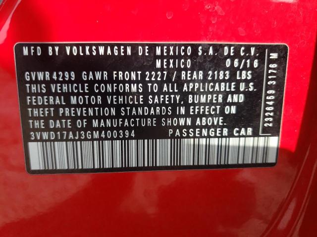2016 VOLKSWAGEN JETTA SPOR 3VWD17AJ3GM400394