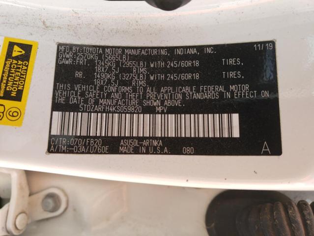 2019 TOYOTA /S/LE/XLE - 5TDZARFH4KS059820
