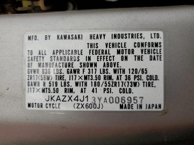 2000 KAWASAKI ZX600 J1 - JKAZX4J13YA006957
