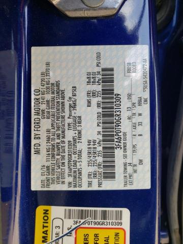 2016 FORD FUSION SE 3FA6P0T90GR310309
