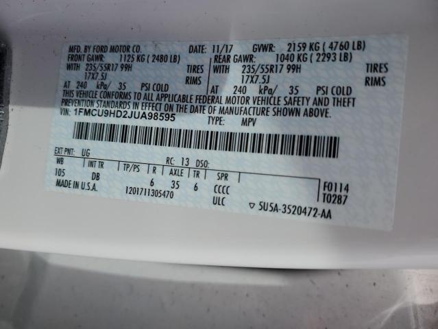 2018 FORD ESCAPE SEL 1FMCU9HD2JUA98595
