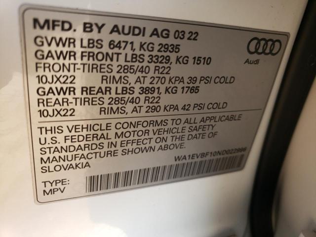 2022 AUDI Q8 PREMIUM - WA1EVBF10ND022996