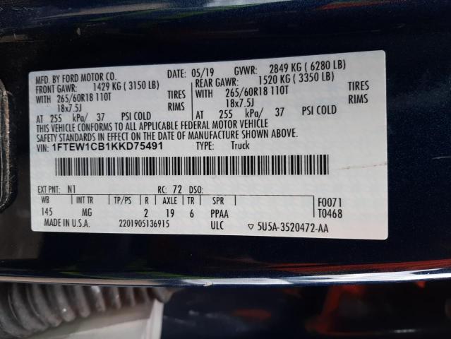 2019 FORD F150 SUPER 1FTEW1CB1KKD75491