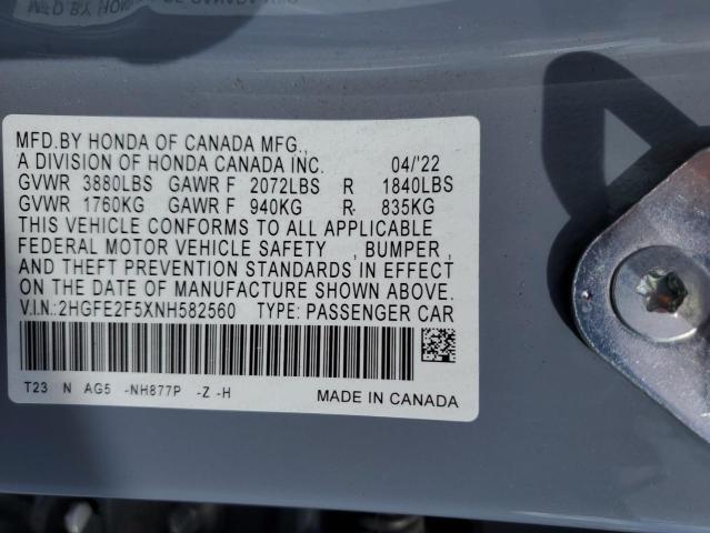 2022 HONDA CIVIC SPOR 2HGFE2F5XNH582560