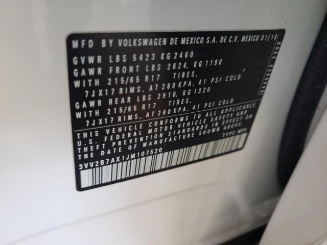 2018 VOLKSWAGEN TIGUAN SE 3VV2B7AX1JM107520