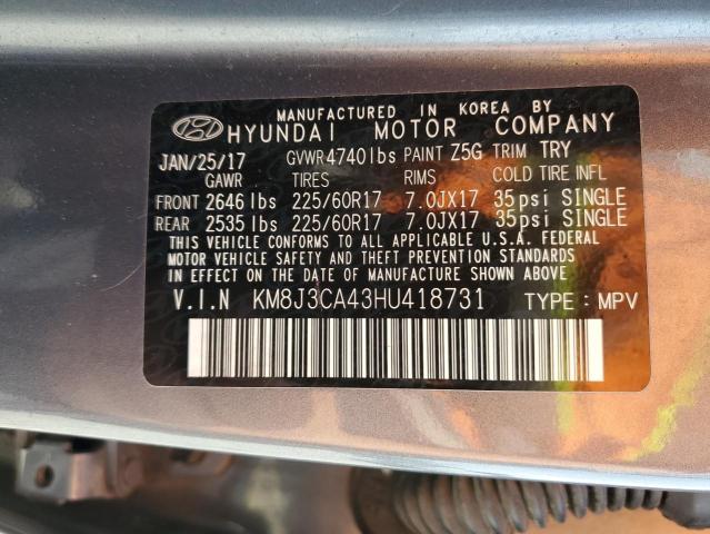 2017 HYUNDAI TUCSON LIM KM8J3CA43HU418731