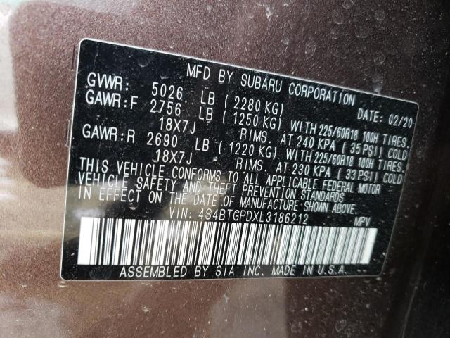 2020 SUBARU OUTBACK TO - 4S4BTGPDXL3186212