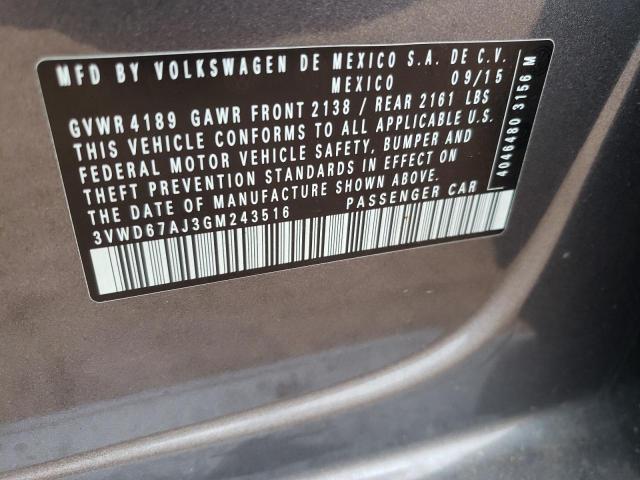 2016 VOLKSWAGEN JETTA SE 3VWD67AJ3GM243516