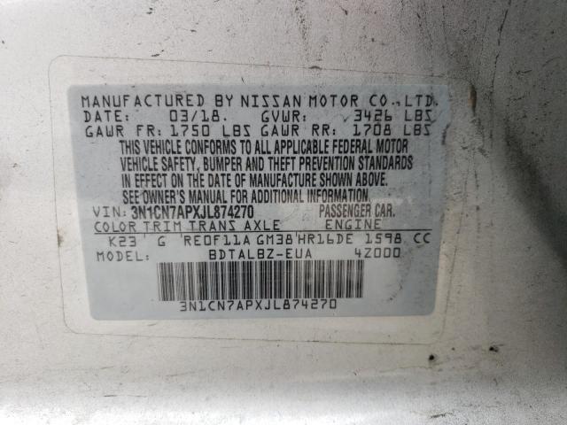 2018 NISSAN VERSA S 3N1CN7APXJL874270