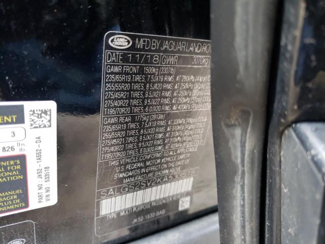 2019 LAND ROVER RANGE ROVE SALGS2SV2KA533518