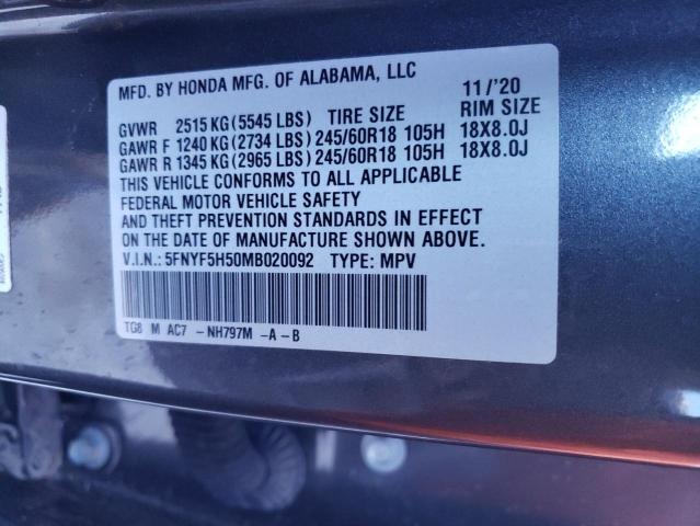 2021 HONDA PILOT EXL - 5FNYF5H50MB020092