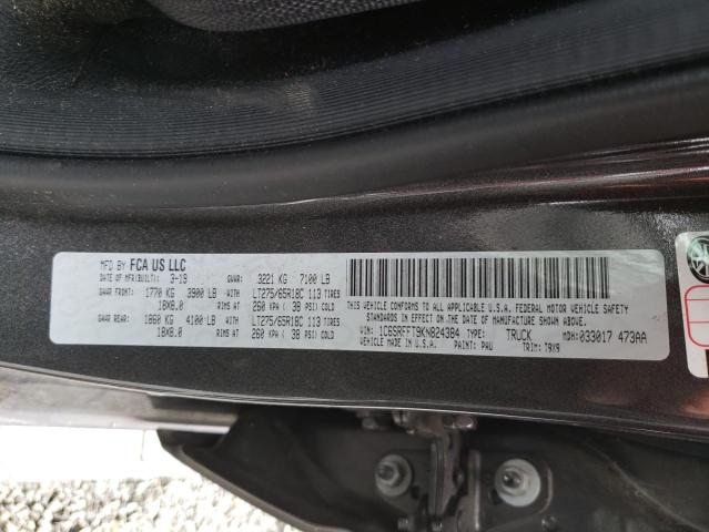 2019 RAM 1500 BIG H 1C6SRFFT9KN824384
