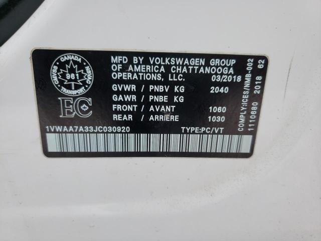 2018 VOLKSWAGEN PASSAT S 1VWAA7A33JC030920