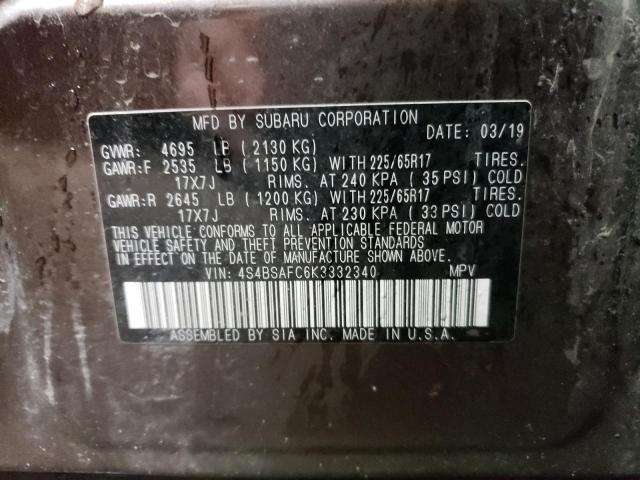 2019 SUBARU UK - 4S4BSAFC6K3332340