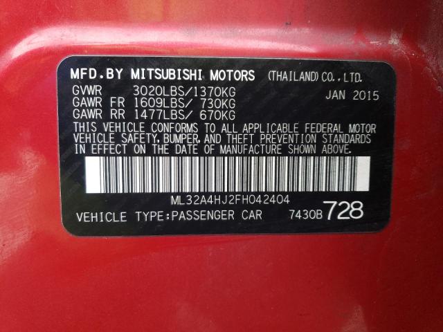 2015 MITSUBISHI MIRAGE ES ML32A4HJ2FH042404