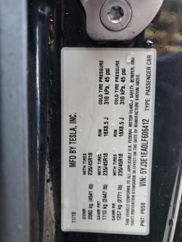 2020 TESLA MODEL 3 5YJ3E1EA0LF606412