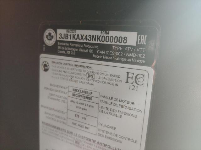 2022 CAN-AM COMMANDER - 3JB1KAX43NK000008