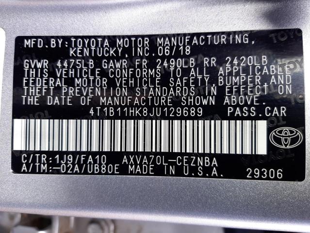 2018 TOYOTA CAMRY L 4T1B11HK8JU129689