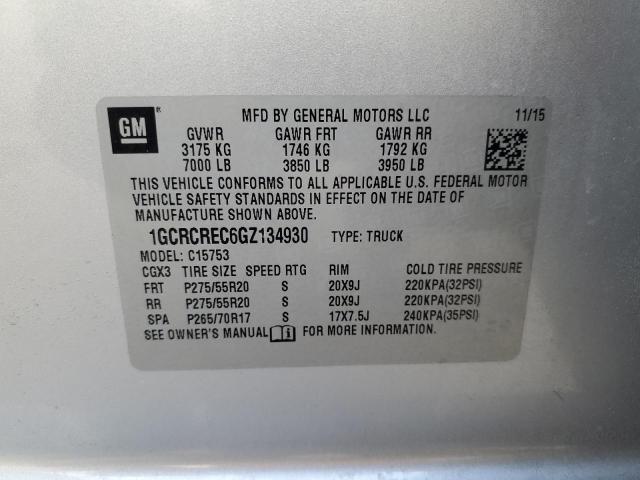 2016 CHEVROLET SILVERADO 1GCRCREC6GZ134930