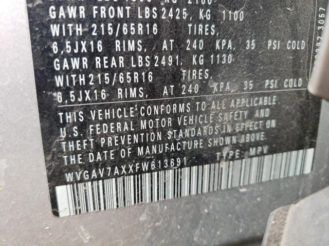 2015 VOLKSWAGEN TIGUAN S WVGAV7AXXFW613691