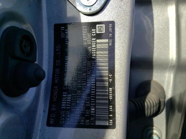 2019 HONDA CIVIC EXL JHMFC1F71KX009973